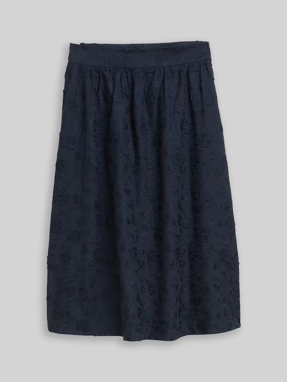 High-waisted midi skirt with embroidery - sky captain blue