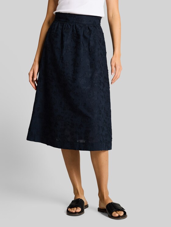 High-waisted midi skirt with embroidery - sky captain blue