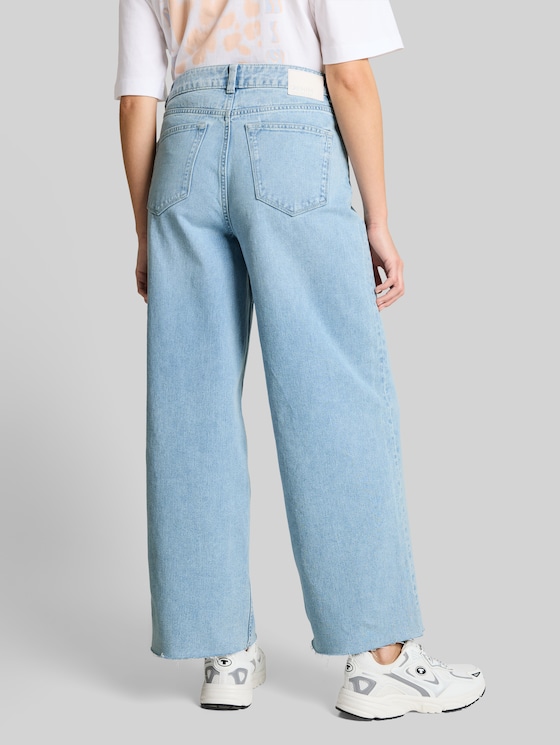Culotte jeans with recycled cotton - Used Light Stone Blue Denim