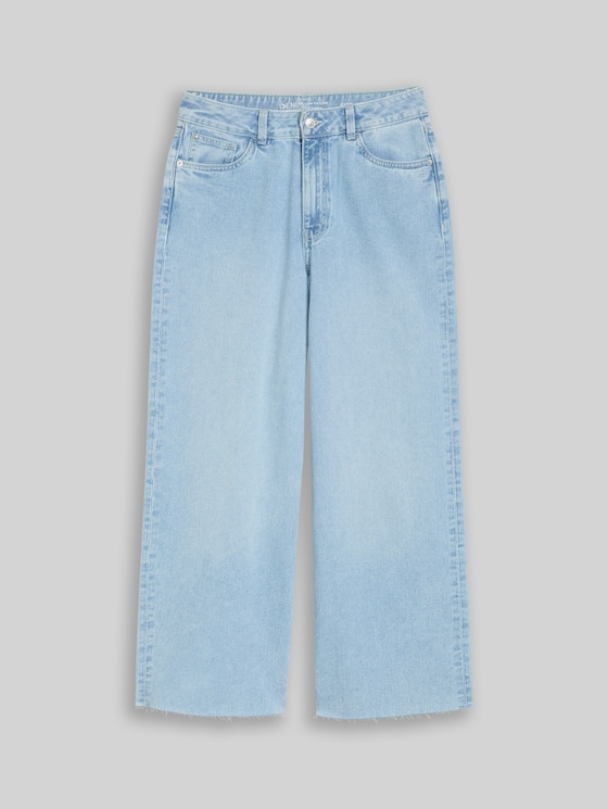 Culotte jeans with recycled cotton - Used Light Stone Blue Denim