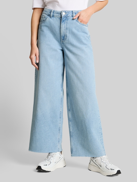 Culotte jeans with recycled cotton - Used Light Stone Blue Denim