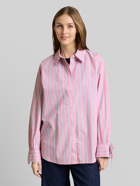 Oversized shirt blouse with stripe pattern - pink blue white stripe