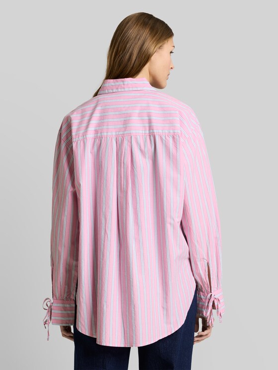 Oversized shirt blouse with stripe pattern - pink blue white stripe