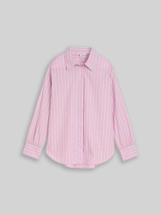 Oversized shirt blouse with stripe pattern - pink blue white stripe