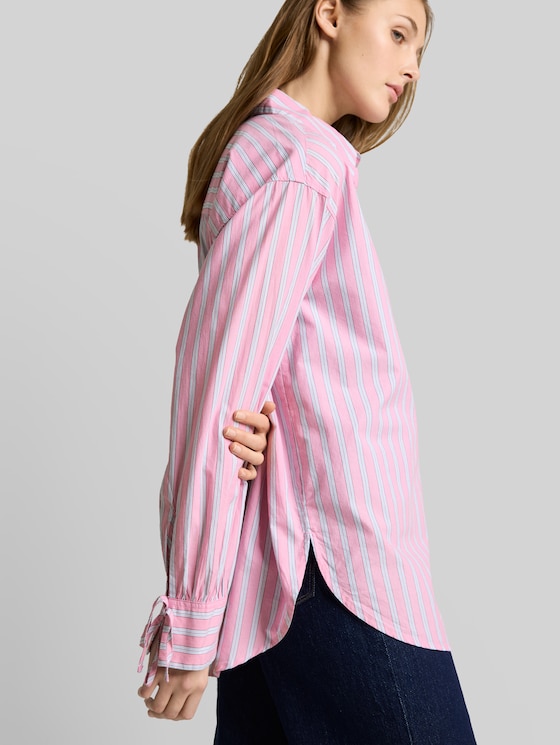Oversized shirt blouse with stripe pattern - pink blue white stripe