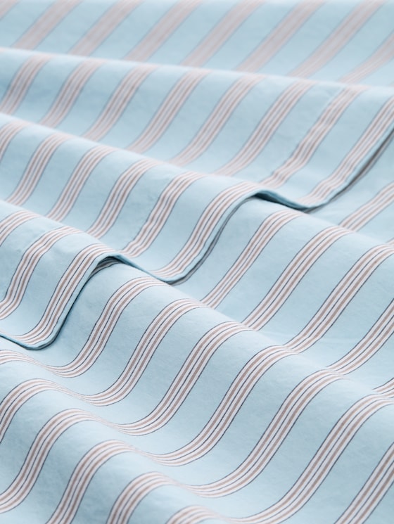 Oversized shirt blouse with stripe pattern - blue white brown stripe