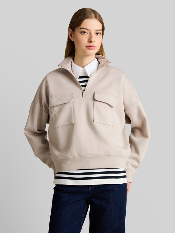 Loose fit troyer sweatshirt made from scuba fabric - cloud grey