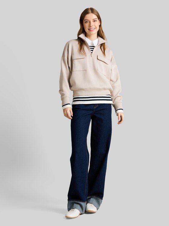 Loose fit troyer sweatshirt made from scuba fabric - cloud grey