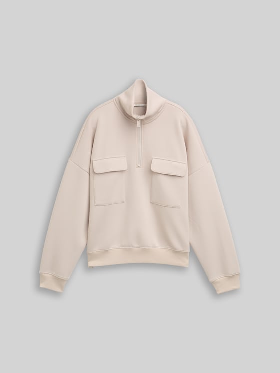 Loose fit troyer sweatshirt made from scuba fabric - cloud grey