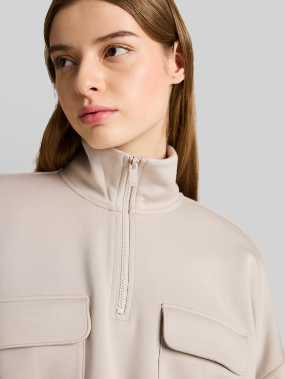 Loose fit troyer sweatshirt made from scuba fabric - cloud grey