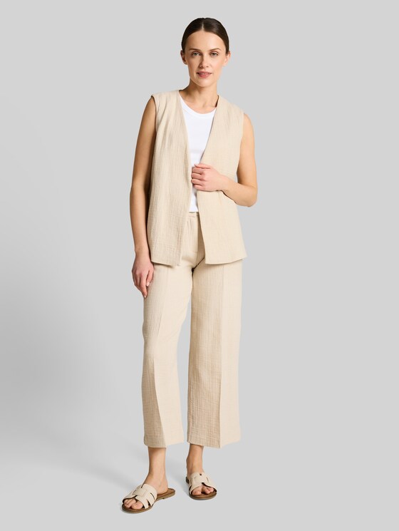 Culotte trousers with linen content - sand stone beige melange