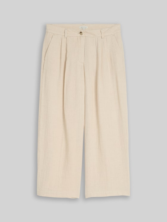 Culotte trousers with linen content - sand stone beige melange