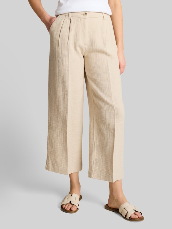 Culotte trousers with linen content - sand stone beige melange