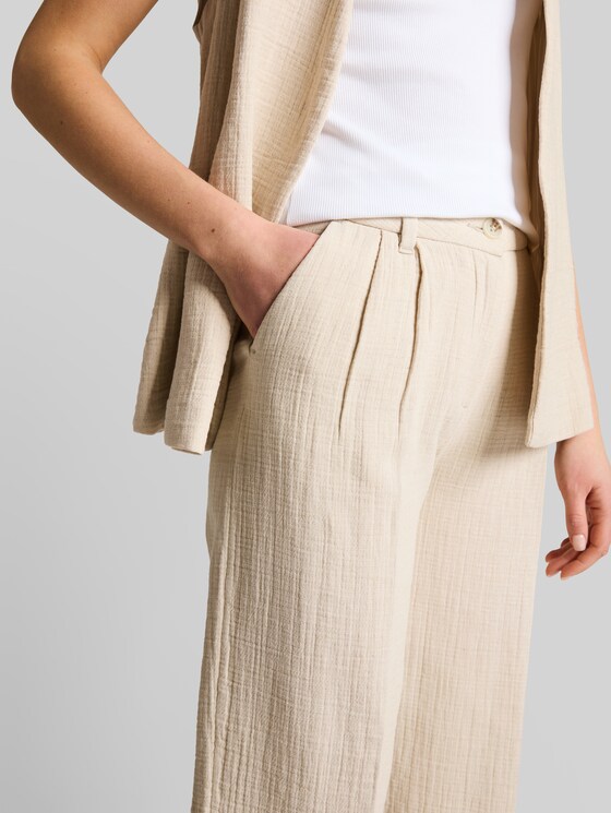 Culotte trousers with linen content - sand stone beige melange
