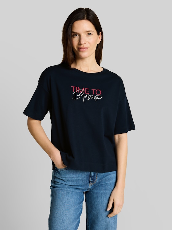 T-shirt with lettering - sky captain blue