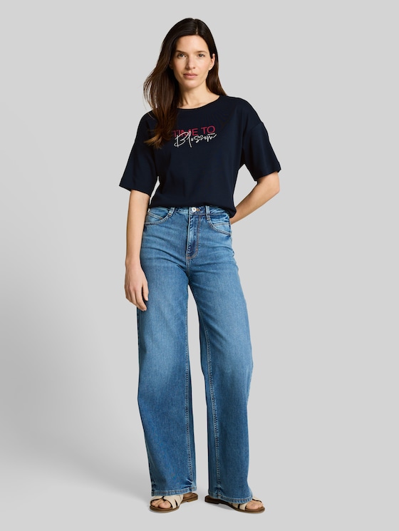 T-shirt with lettering - sky captain blue