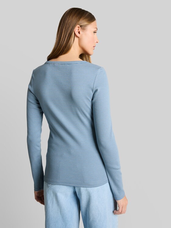 Slim fit Henley long-sleeved shirt with striped pattern - mid blue white stripe