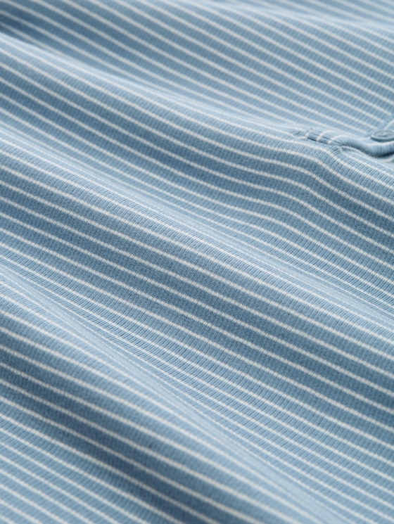 Slim fit Henley long-sleeved shirt with striped pattern - mid blue white stripe