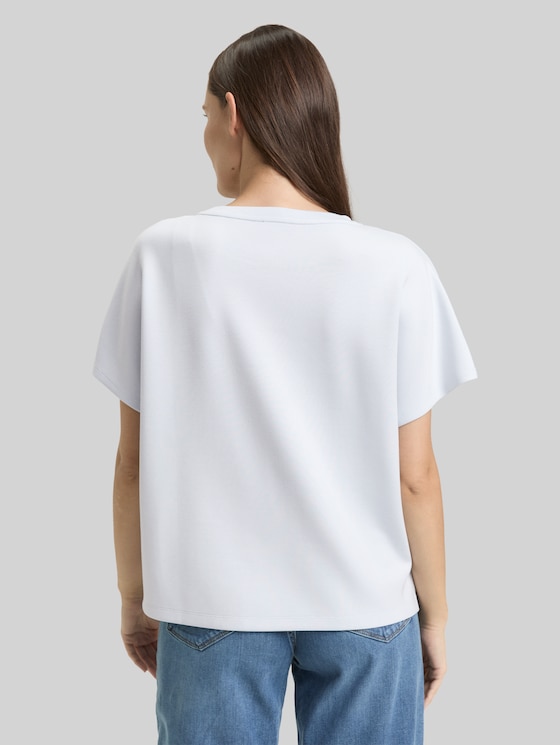 Loose fit scuba T-shirt with breast pocket - soft dusty blue