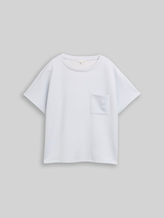 Loose fit scuba T-shirt with breast pocket - soft dusty blue