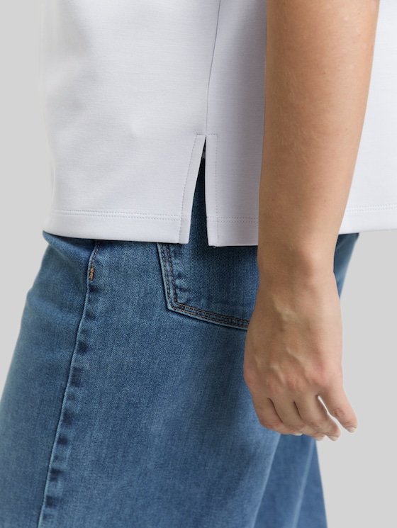 Loose fit scuba T-shirt with breast pocket - soft dusty blue