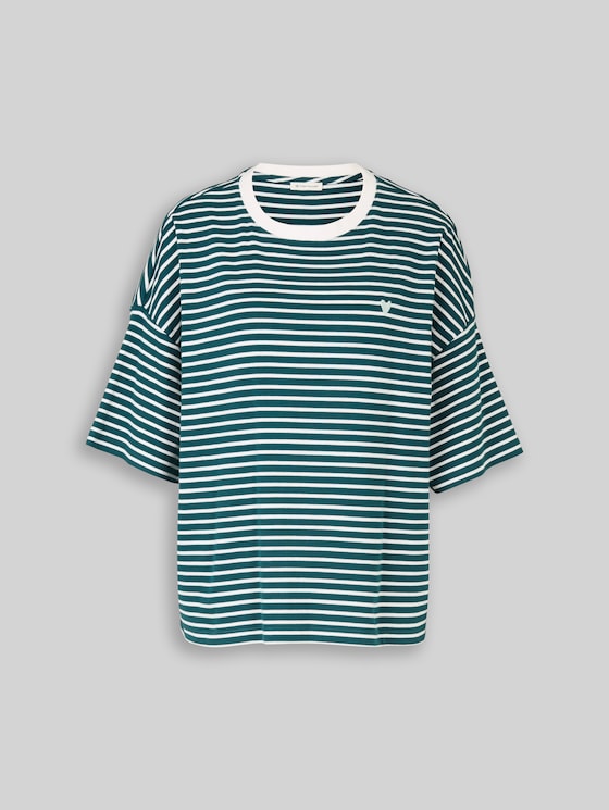 Oversize T-shirt with stripe pattern - meadow green offwhite stripe