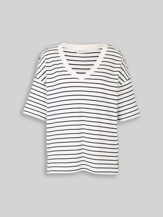 Oversize T-shirt with stripe pattern - white navy irregular stripe