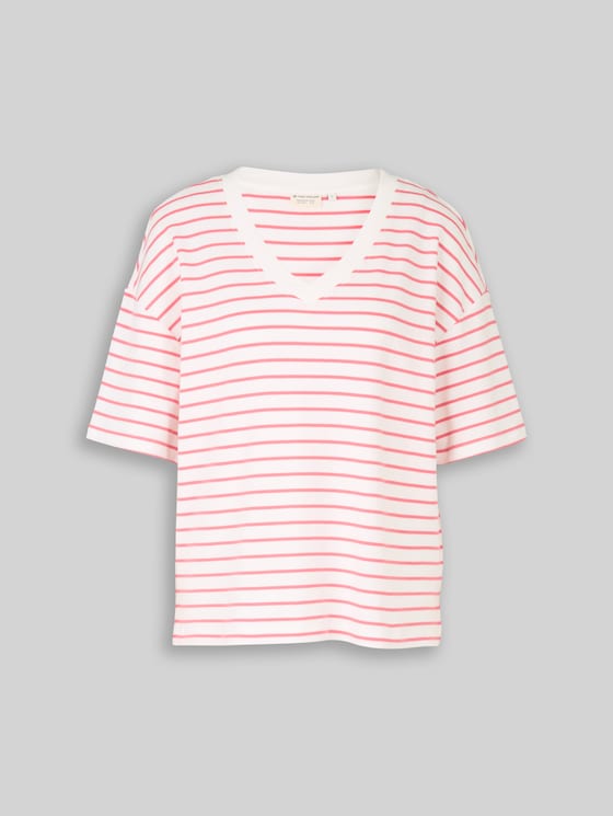 Oversize T-shirt with stripe pattern - white coral irregular stripe