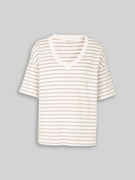 Oversize T-shirt with stripe pattern - white beige irregular stripe