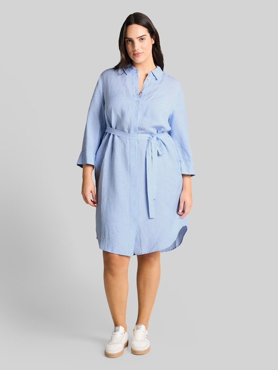 Plus Size - Blouse dress with linen content - fjord blue irregular stripe