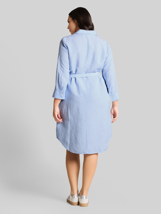 Plus Size - Blouse dress with linen content - fjord blue irregular stripe