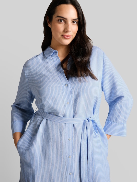 Plus Size - Blouse dress with linen content - fjord blue irregular stripe