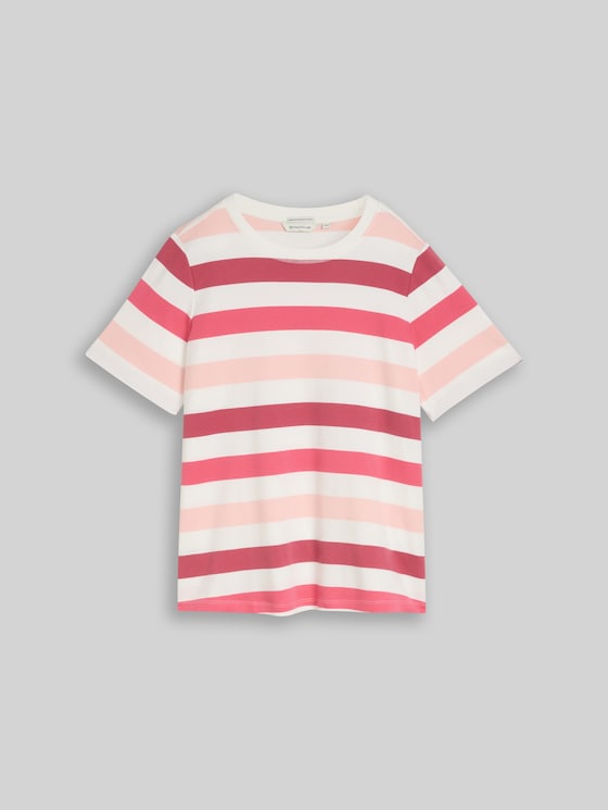 Plus Size - cotton T-shirt - coral offwhite stripe