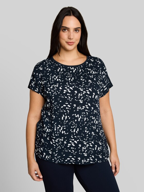 Plus Size - T-shirt in a mix of materials - navy dot