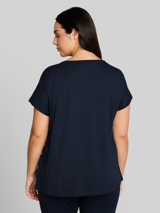 Plus Size - T-shirt in a mix of materials - navy dot