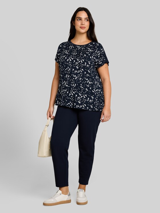 Plus Size - T-shirt in a mix of materials - navy dot