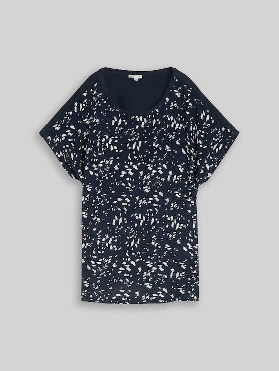 Plus Size - T-shirt in a mix of materials - navy dot