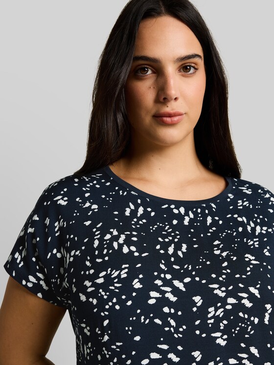 Plus Size - T-shirt in a mix of materials - navy dot