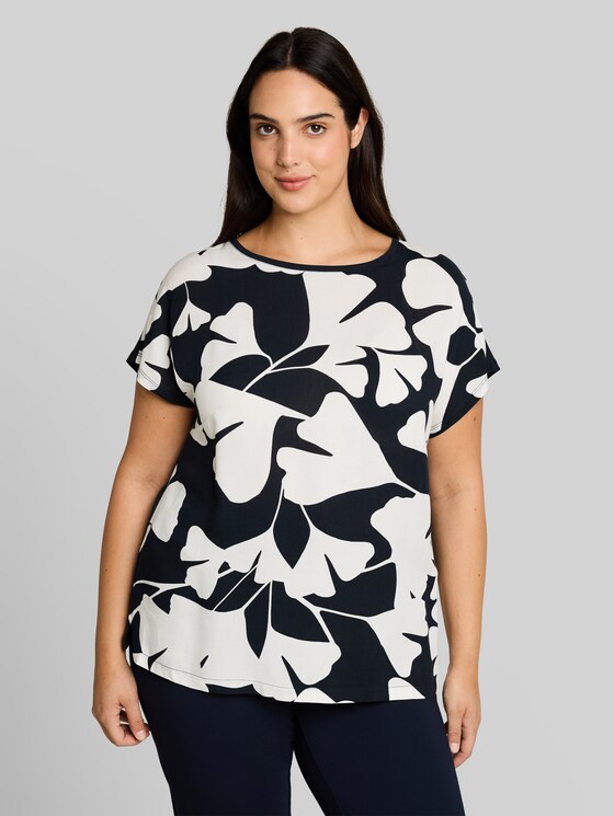 Plus Size - T-shirt in a mix of materials - big navy ginkgo