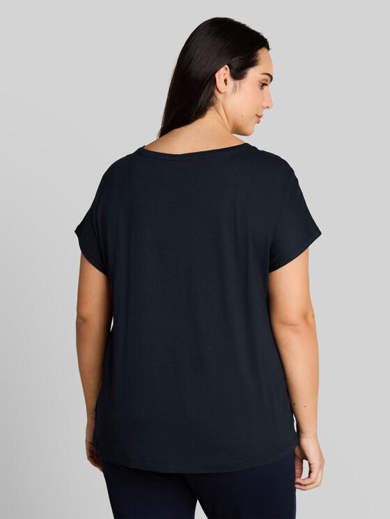 Plus Size - T-shirt in a mix of materials - big navy ginkgo