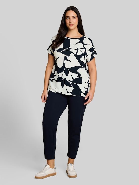 Plus Size - T-shirt in a mix of materials - big navy ginkgo
