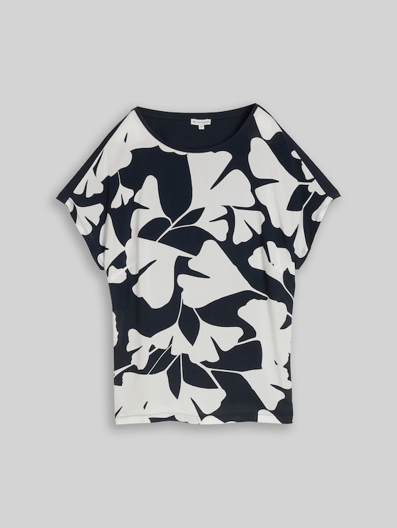 Plus Size - T-shirt in a mix of materials - big navy ginkgo
