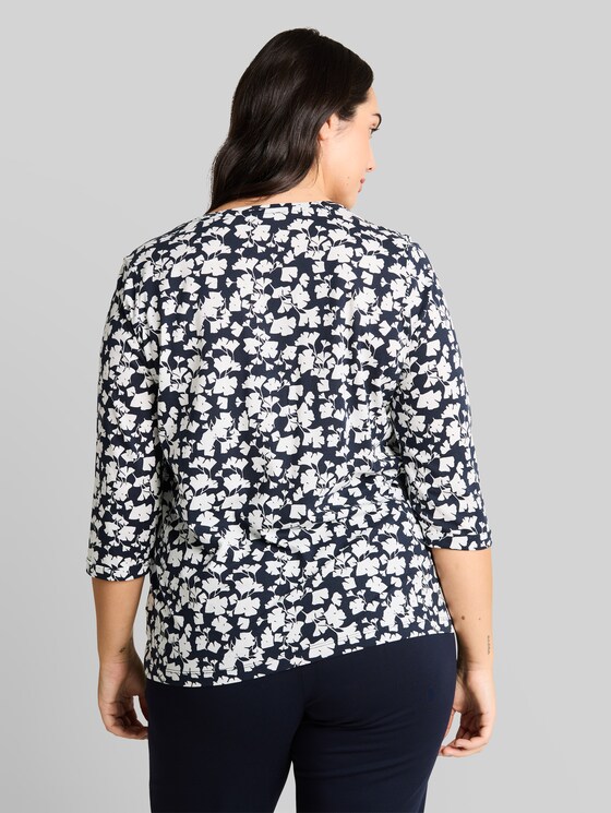 Plus Size - long-sleeved shirt with pattern - blue ginkgo minimal