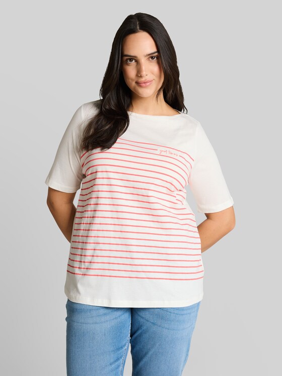 Plus Size - T-shirt with striped pattern - Whisper White