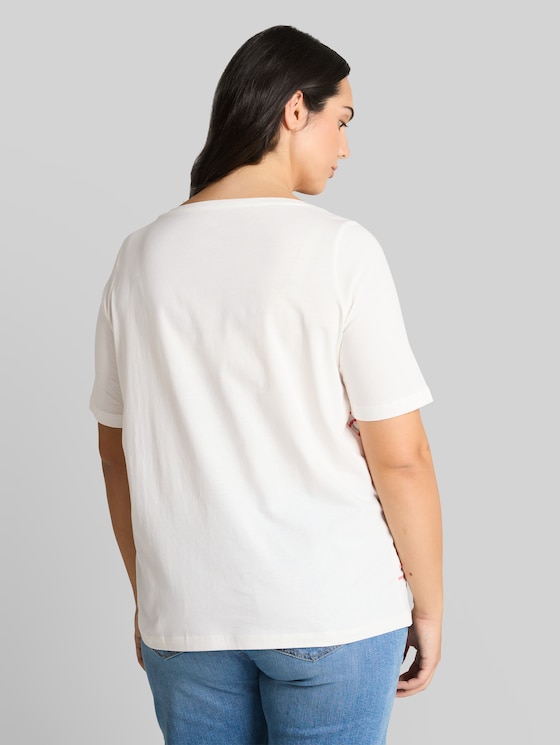 Plus Size - T-shirt with striped pattern - Whisper White
