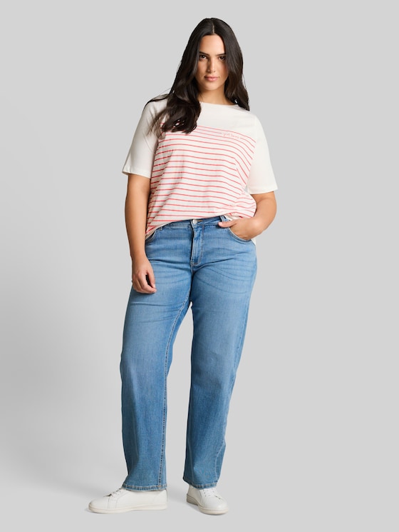 Plus Size - T-shirt with striped pattern - Whisper White