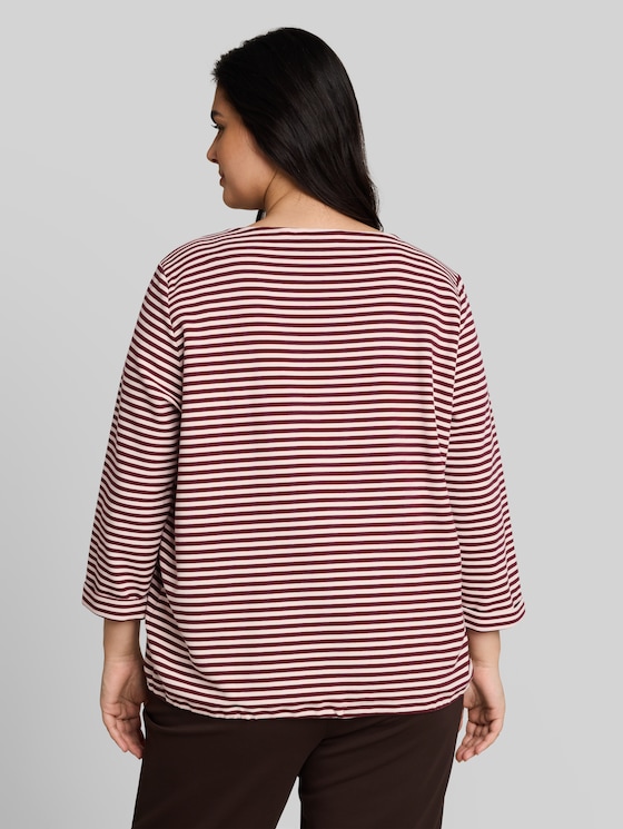 Plus Size - long-sleeved T-shirt with button detailing - light pink preppy plum stripe