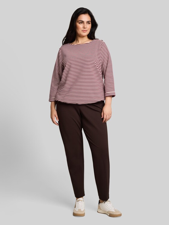 Plus Size - long-sleeved T-shirt with button detailing - light pink preppy plum stripe