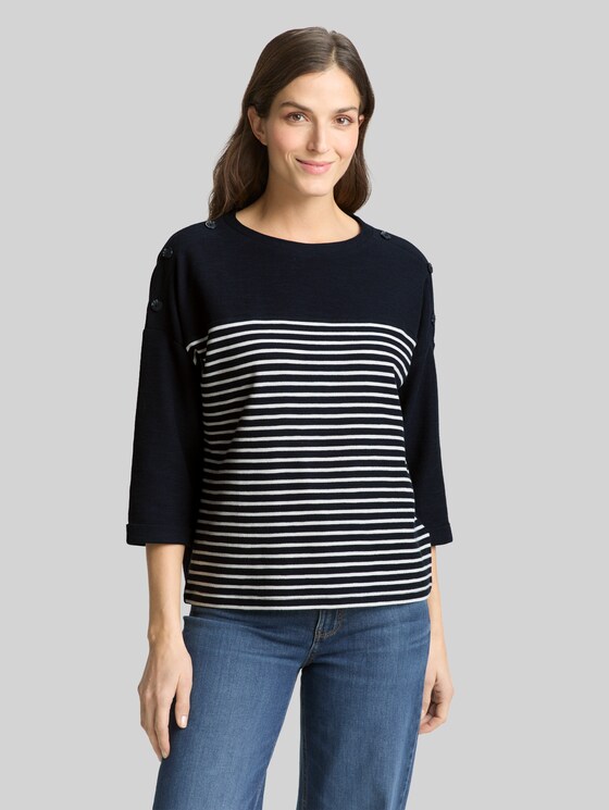 Long-sleeved top with a striped pattern - navy blue offwhite stripe