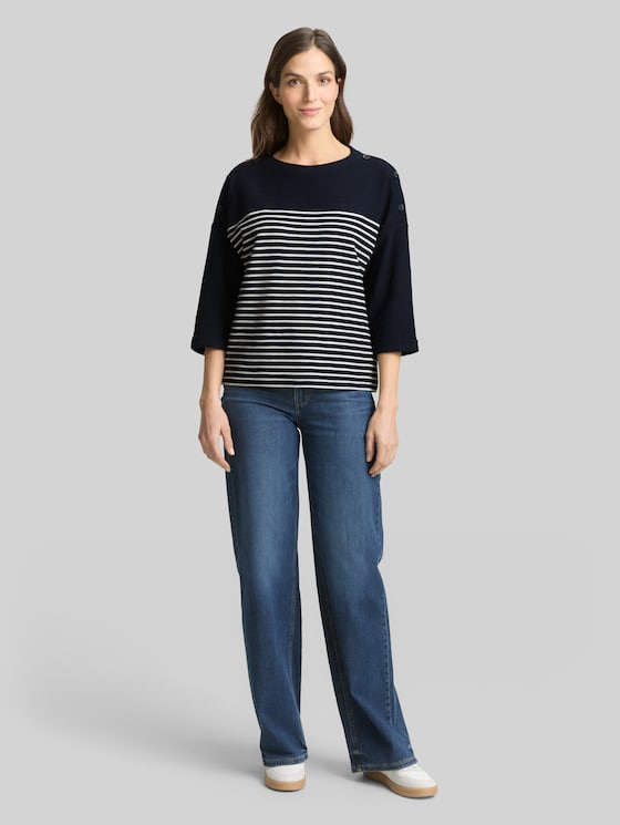 Long-sleeved top with a striped pattern - navy blue offwhite stripe